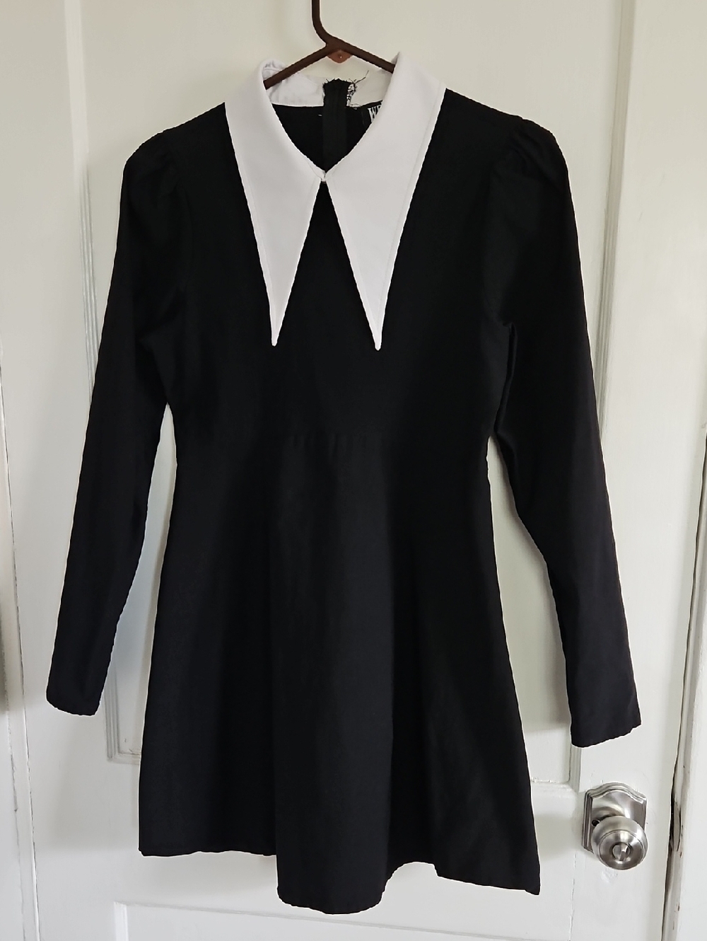 Killstar Black Long Sleeve Dress with Sharp White Collar